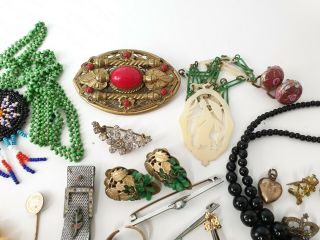 Antique & Old Vintage Jewellery Necklaces Brooches Earrings Joblot 3