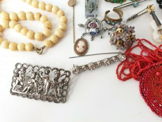 Antique & Old Vintage Jewellery Necklaces Brooches Earrings Joblot 8