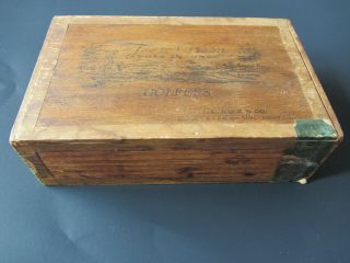 Vintage Wood Cigar Box Tee To Green Golfers J.  B.  Back & Co 2 For 15 Cents