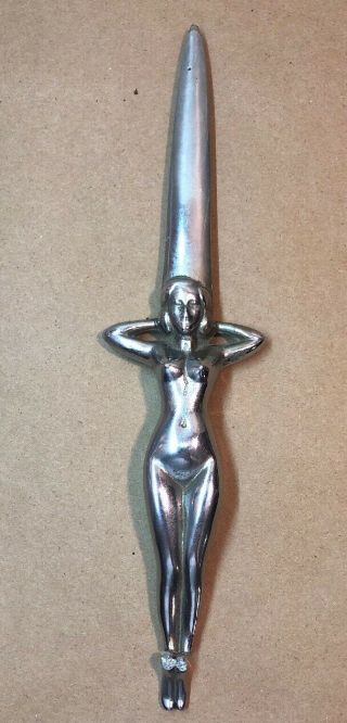 Wwii - Era Pin - Up Nude Woman 11.  25 " Letter Opener Knife Antique Heavy Aluminum