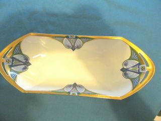 Collectible Old Art Deco Hutschenreuther M.  Z.  Porcelain Oval Bowl,  Gilden