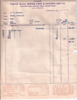 1930’s White Hall Stoneware Invoices & Receipts - Jars Jugs Butters Feeders Etc 2