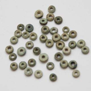 Pre - Columbian_set Of 42 Tiny Green Stone Disc Spacer Beads_1.  4 X 5.  5mm