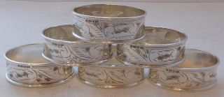 Boxed Set Of 6 Hallmarked Solid Silver Napkin Rings Serviette Ring