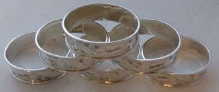 Boxed Set Of 6 Hallmarked Solid Silver Napkin Rings Serviette Ring 2