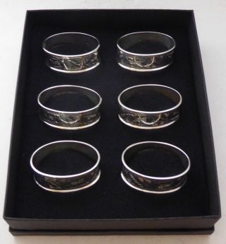 Boxed Set Of 6 Hallmarked Solid Silver Napkin Rings Serviette Ring 7