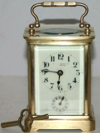 Antique 19thc.  Heavy French Carriage Clock W/ Alarm & Enameled Porcelain Dial.  C