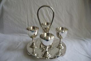 Antique / Vintage Silver Plated 4 Egg Cup Set With Stand.