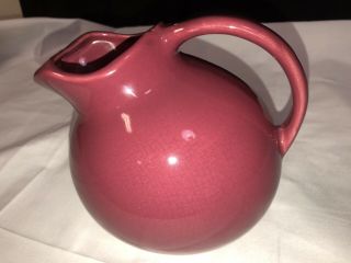 Antique Round Ball Tilted Mauve Pottery Jug Pitcher With Ice Lip Cond.