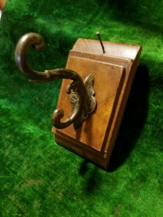 Vintage Coat Hook Mounted On Wood Block For Home Decor And Use
