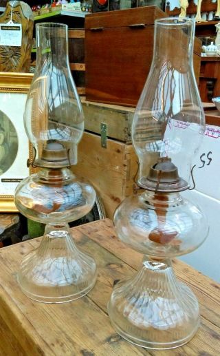 Stunning Early C20th Glass Oil Lamps