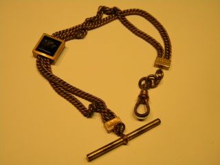 Antique Gold Filled Pocket Watch Slide Chain With Onyx Portrait
