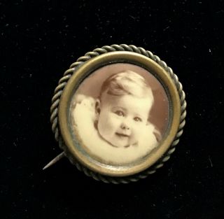 Antique Victorian 1898 Baby Picture Mourning Pin 1 1/4 " M001