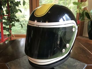 Vintage 1970 Bell Toptex Snell Motorcycle Helmet Size 7 Racing Blk Yellow White