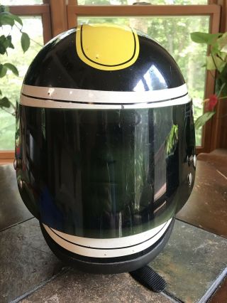 VINTAGE 1970 BELL TOPTEX SNELL MOTORCYCLE HELMET SIZE 7 RACING BLK YELLOW WHITE 3