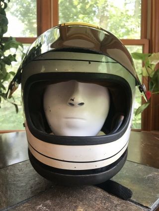 VINTAGE 1970 BELL TOPTEX SNELL MOTORCYCLE HELMET SIZE 7 RACING BLK YELLOW WHITE 5