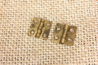 2 very tiny small brass hinges old door narrow butt 1/2 x 1/2” tarnished vintage 2