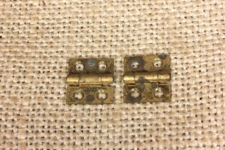 2 very tiny small brass hinges old door narrow butt 1/2 x 1/2” tarnished vintage 3