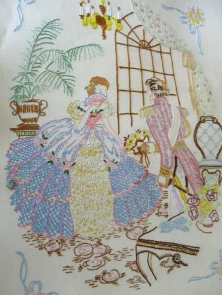 Antique Vintage Embroidery Crinoline Lady & Gentleman Lovely Fine Stitching