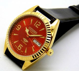 Citizen Automatic Men,  S Gold Plated Vintage Red Dial.  Wrist Watch Run Order;;