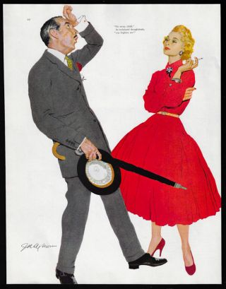 1957 Vintage Print Plate Book Page Joe De Mers Woman Red Dress Fashion Smoking