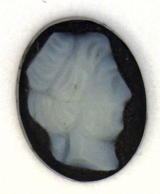 Antique Carved Miniature Oval Black & White Cameo Stone 10 Mm X 8 Mm N632