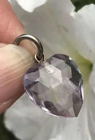 Antique Victorian Tiny Sterling Silver Pale Amethyst Heart Pendant/charm