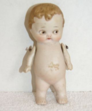 Vintage 4 - 3/4 " Bisque Boy Doll Wired Arms - No Marks