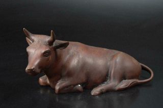 S8652: Japanese Old Copper Cattle Statue Sculpture Ornament Figurines Okimono