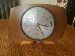 Smiths Retro Electric Mid Century Teak And Brass Vintage Mantel Clock.  Vgc