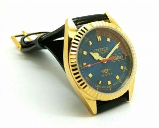 CITIZEN AUTOMATIC MEN,  S GOLD PLATED DAY DATE BLUE DIAL WRIST WATCH RUN ORDERm 6