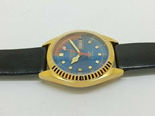 CITIZEN AUTOMATIC MEN,  S GOLD PLATED DAY DATE BLUE DIAL WRIST WATCH RUN ORDERm 8