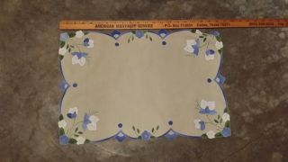 Vintage Brown Blue White Floral Applique Rectangle Fabric Doilie