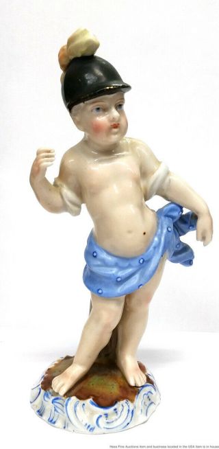Antique Meissen Johansen Roth Porcelain Boy Cherub Soldier Statue Figure 5.  5in