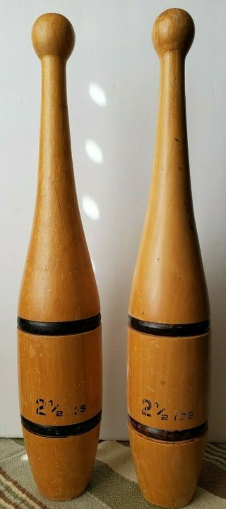 Vintage Matching 2 1/2 Lbs Wood Exercise Pins/ Indian Clubs