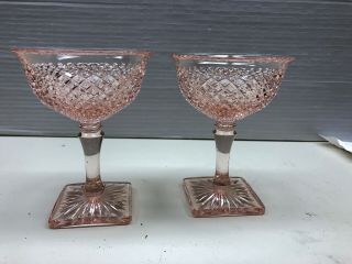 Antique Set Of Two (2) Anchor Hocking Miss America Pink Champagne Glasses Rare