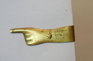 Charming Petite Antique Brass Book Mark - Hand & Stocking Foot - Patent Stamp
