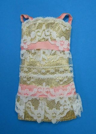 Vintage Barbie Francie - The Lace Pace 1216 Gold Pink Satin Dress