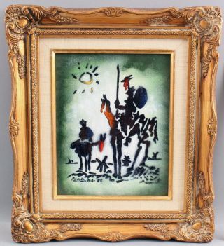 Vintage Mid - Century,  Pablo Picasso,  Don Quixote Enamel Painting Copper Plaque