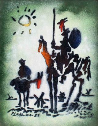 Vintage Mid - Century,  Pablo Picasso,  Don Quixote Enamel Painting Copper Plaque 3