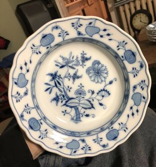 Meissen Antique Oval Mark 9 3/4” Onion Pattern Flow Blue Deep Well Rimmed Bowl
