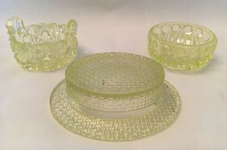 3 Pc.  Eapg Antique Pattern Canary Glass Salts Straw Sailor Hat Tub Vaseline