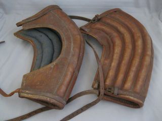 Antique Polo Leather Adult Knee Pads/guards 2 Pads With Straps Brown Vg Nr