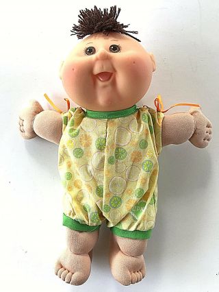 Vintage Cabbage Patch Kids Doll Baby Boy 2006 Yellow Romper Brown Hair Eyes