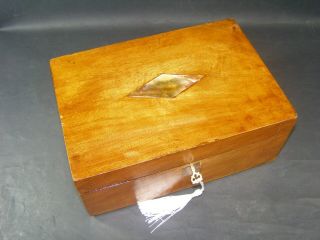 Antique Desk Top Box Lock & Key C1890 Walnut With Mother Of Pearl Center