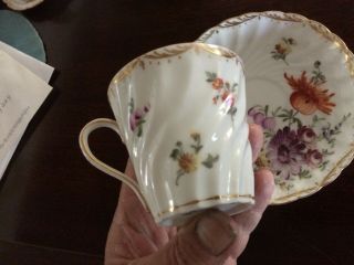 Antique Dresden Meissen Porcelain Cup & Saucer Flowers Gold 2