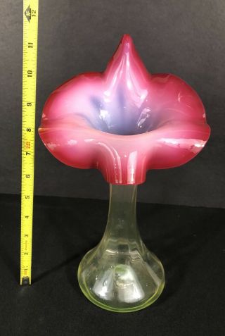 Antique Large Jack In The Pulpit Vase Vaseline And Cranberry Glass Uranium Glass