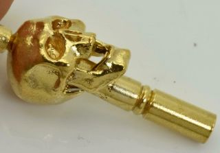 Antique Victorian 18k Gold Plated Memento Mori Skull Pocket Watch Key Fob