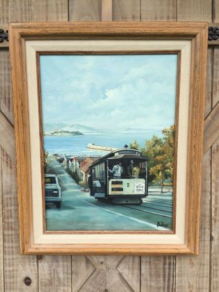Vintage Oil Painting Of San Francisco Streetcar By Sabra,  Cable Car,  Rice A Roni