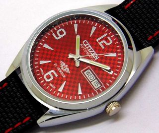 CITIZEN AUTOMATIC MEN,  S STEEL VINTAGE RED DIAL MADE JAPAN WATCH RUN ORDERrr 2